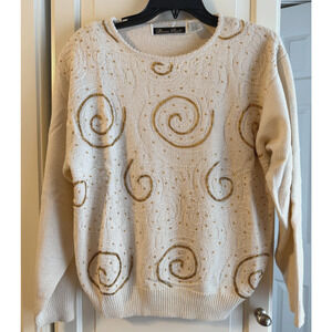 Vintage Dana Silk wool Embroidered Beaded Cottagecare Grandma Core Sweater -L
